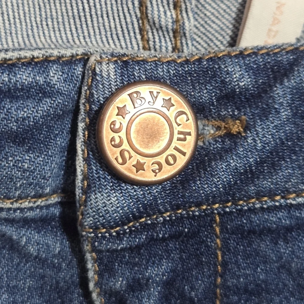 See By Chloe Womens Mid Rise Boho Embroidered Fray Hem Flare Leg Denim Jeans 28
